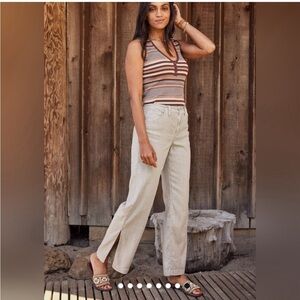 Evereve 27 Sundae Wide Leg Taupe Linen Pant with Slit at Ankle